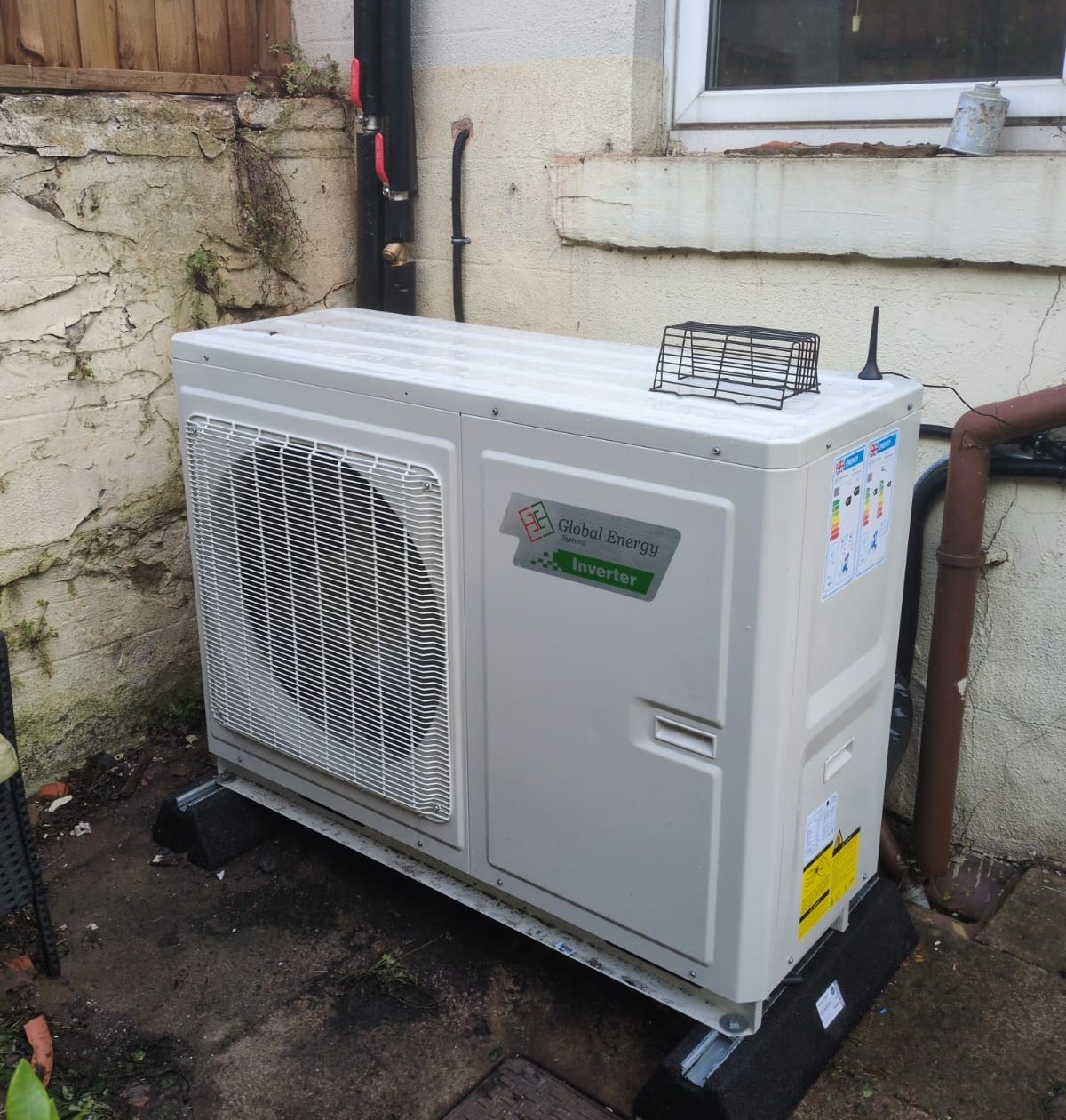 Air source heat pump installation, Blackburn Road